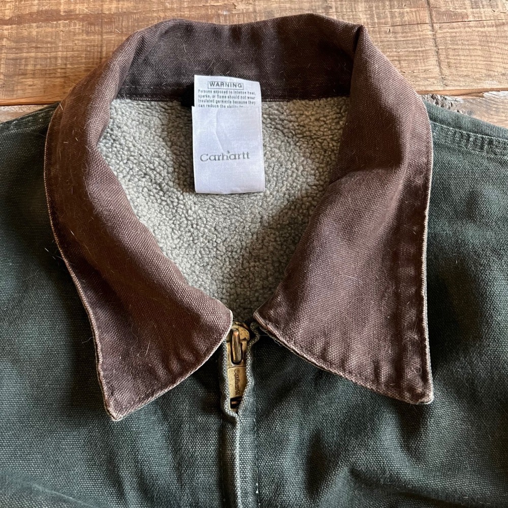 Carhartt C61 MOS Sandstone Ridge Coat Moss Green Sherpa Lined Jacket 2XLT Y2K